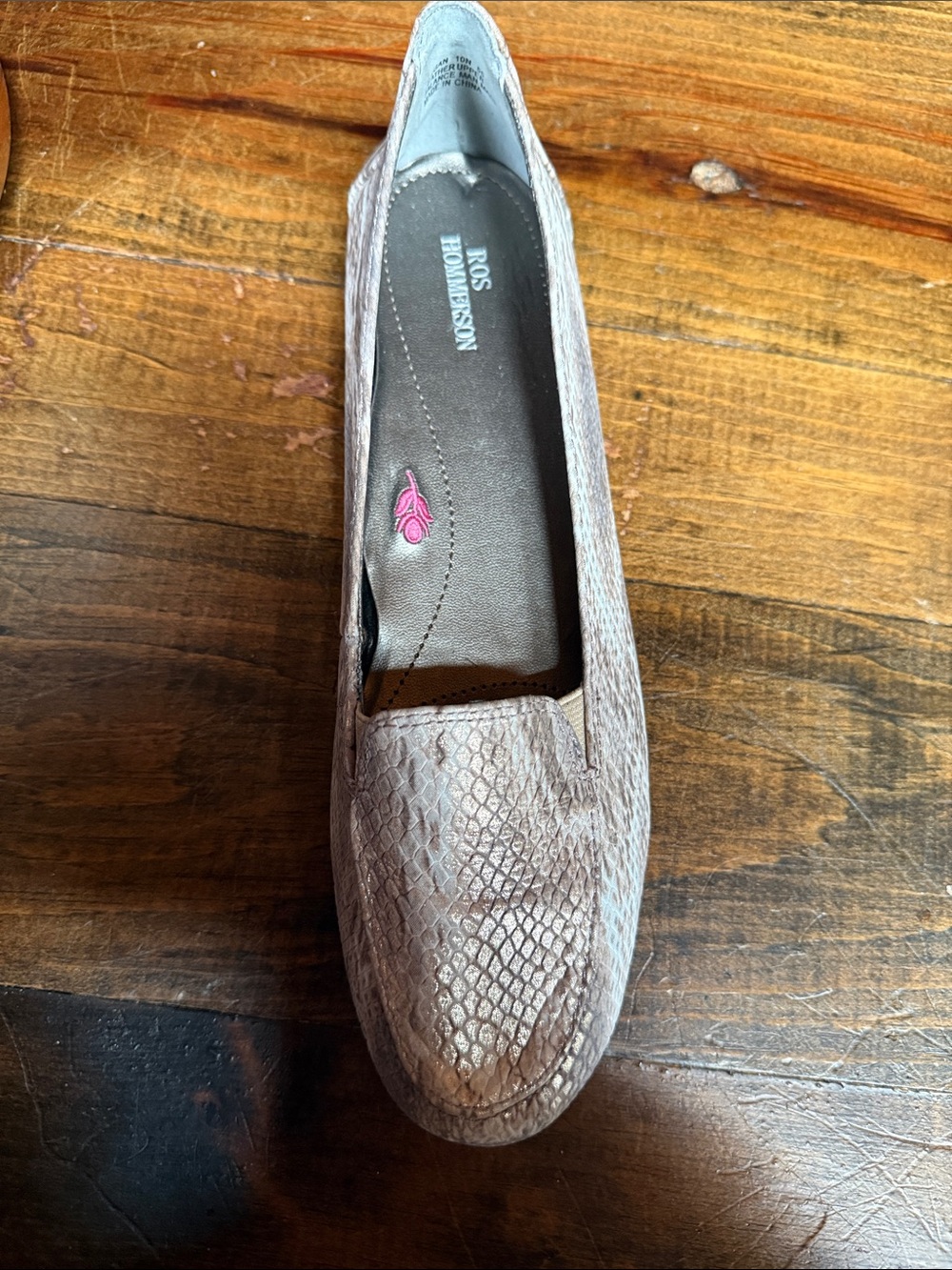 Ros Hommerson Taupe Snake-Embossed Loafer